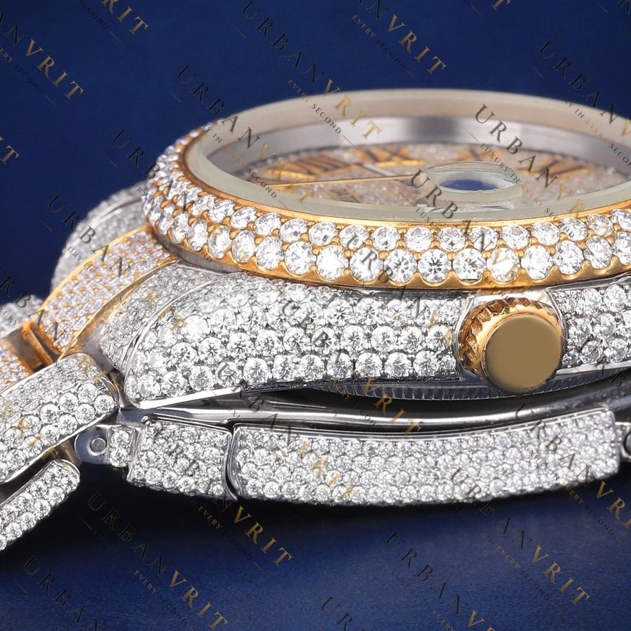 36MM Two Tone Date- Just VVS1 D Colour  Moissanite Watch