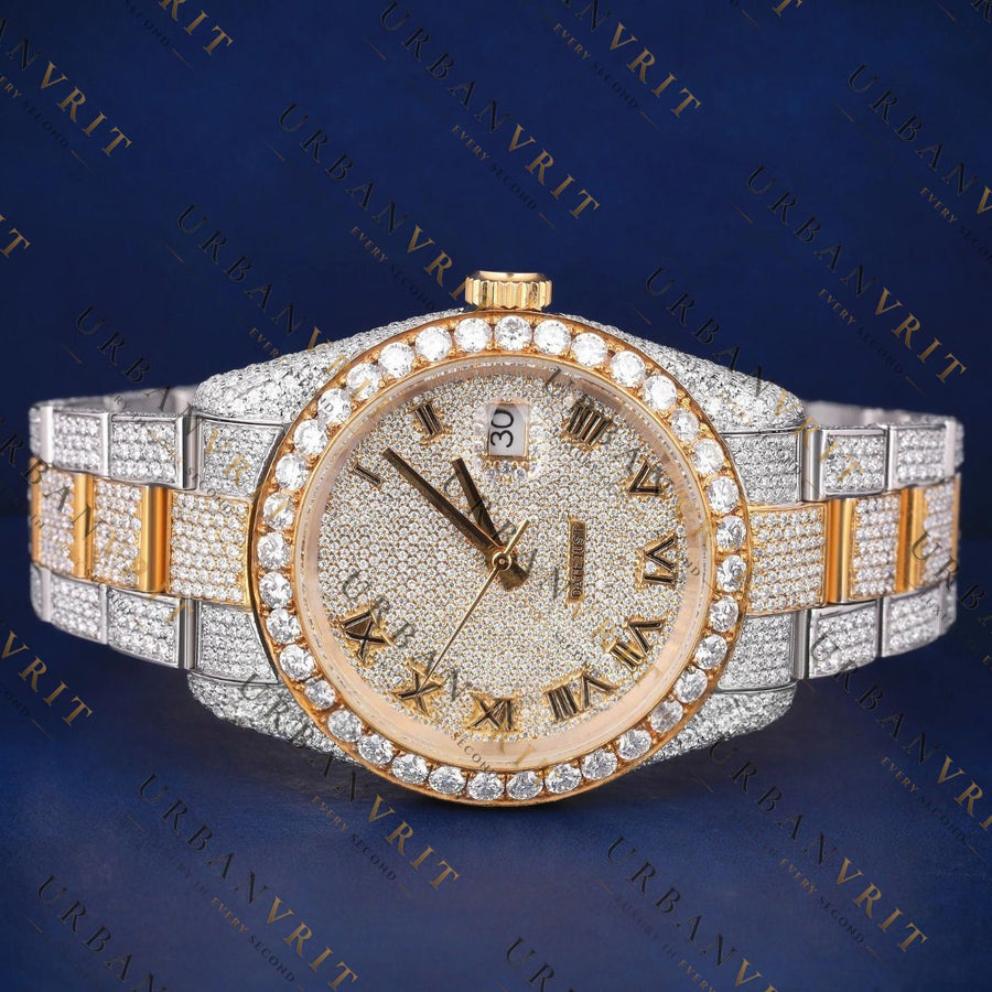 41 MM Yellow Gold Date just VVS1 D Colour  Moissanite Watch