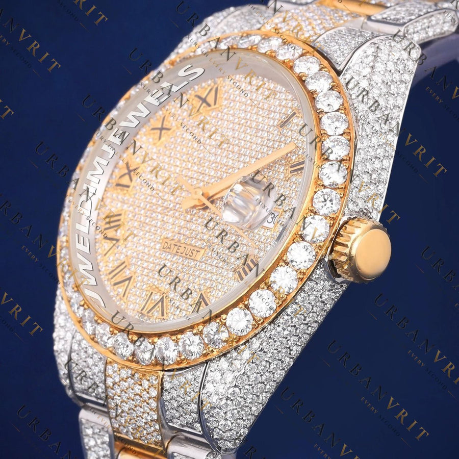 41 MM Yellow Gold Date just VVS1 D Colour  Moissanite Watch