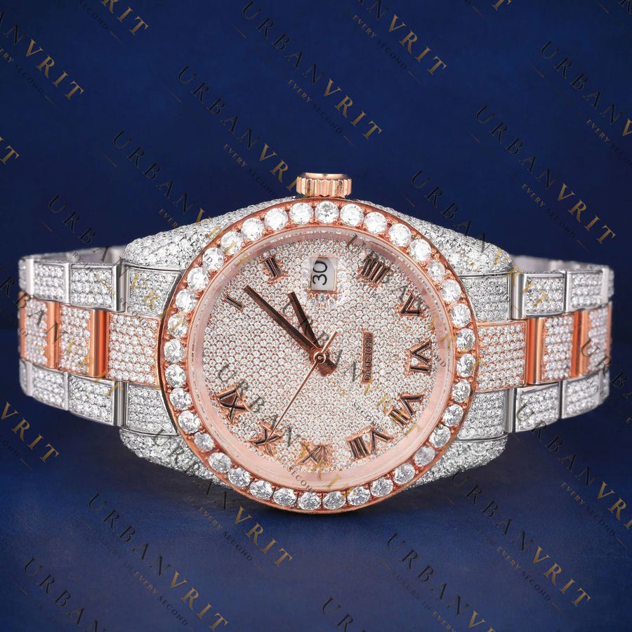 Rose Gold Date just VVS1 D Color  Moissanite Watch
