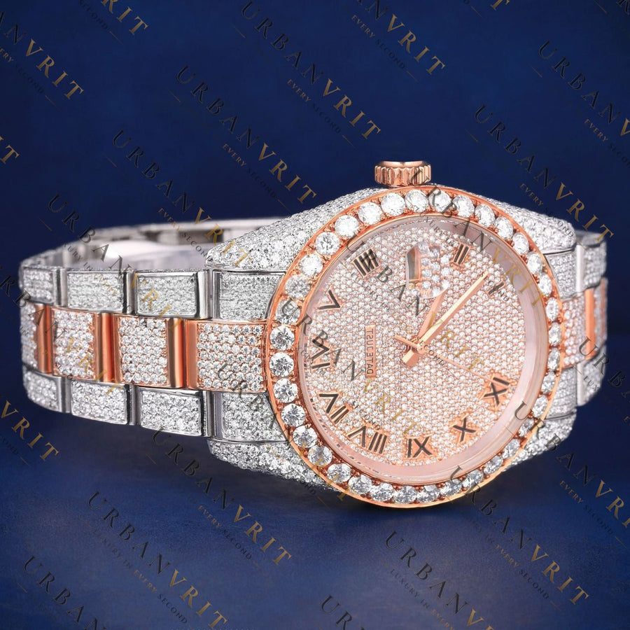 Rose Gold Date just VVS1 D Color  Moissanite Watch