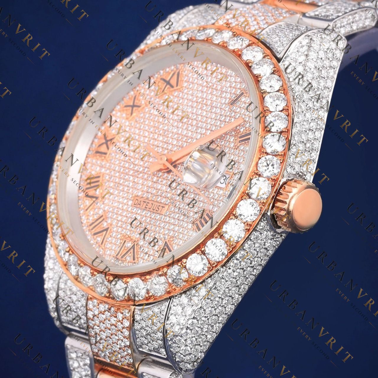 Rose Gold Date just VVS1 D Color  Moissanite Watch