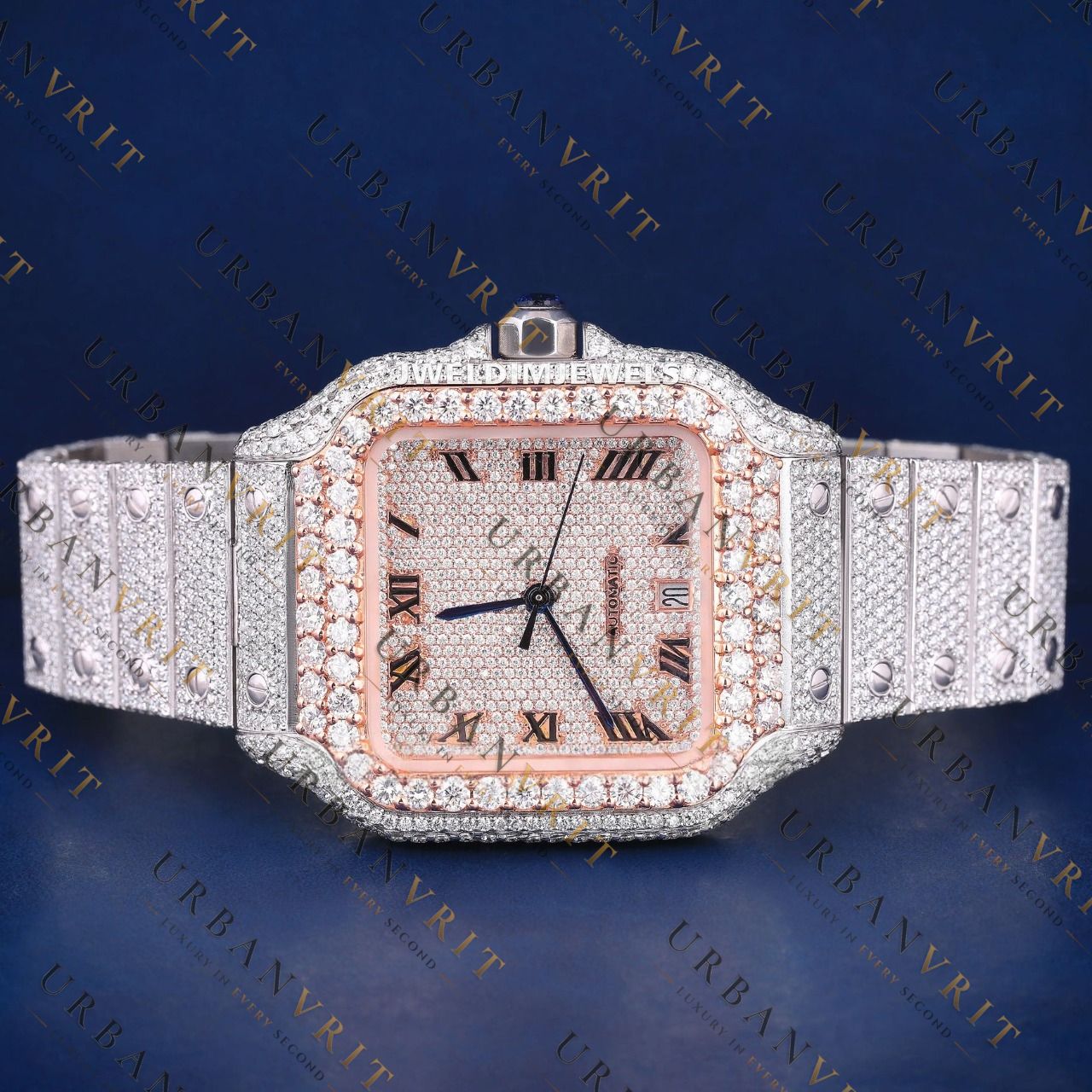 Rose Gold Square Moissanite VVS1 D Color Watch