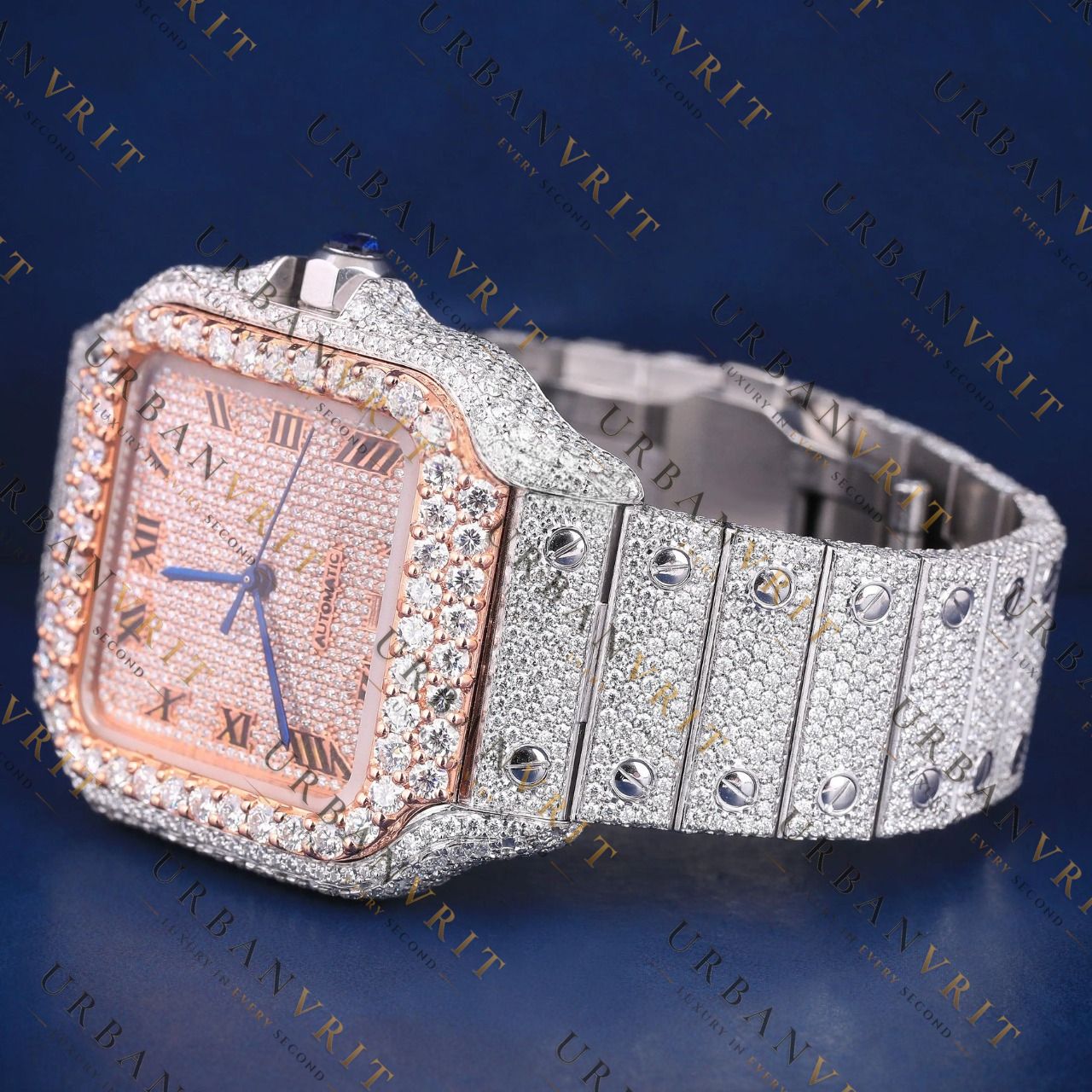 Rose Gold Square Moissanite VVS1 D Color Watch
