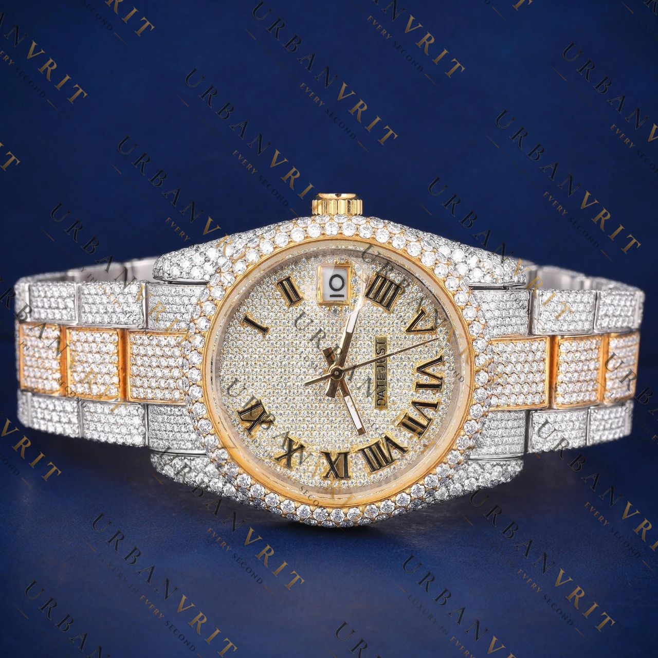 36MM Two Tone Date- Just VVS1 D Colour  Moissanite Watch