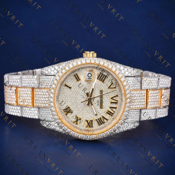36MM Two Tone Date- Just VVS1 D Colour  Moissanite Watch