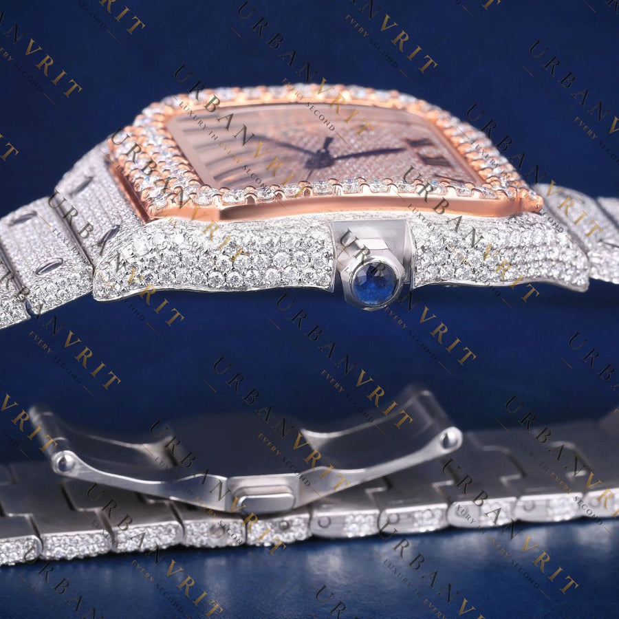 Rose Gold Square Moissanite VVS1 D Color Watch