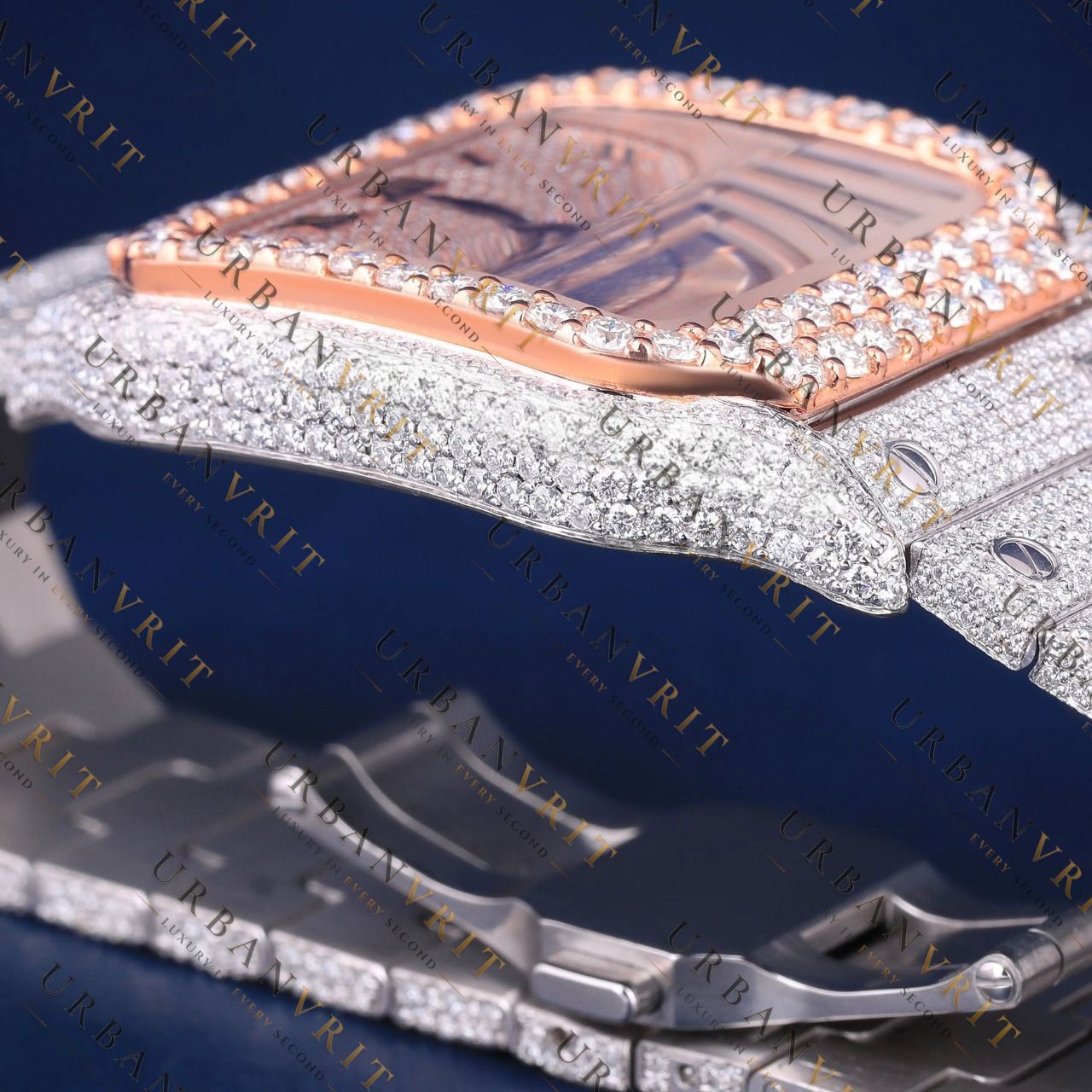 Rose Gold Square Moissanite VVS1 D Color Watch