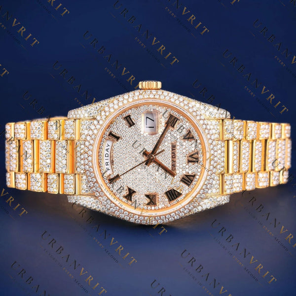 Gold Day-Date VVS1 D Color  Moissanite Watch