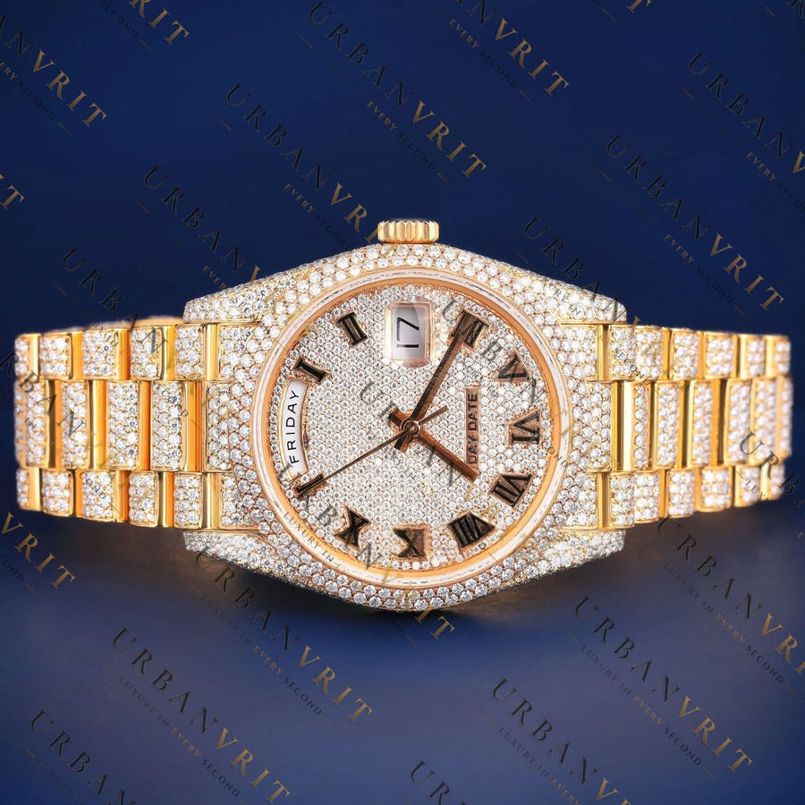 Gold Day-Date VVS1 D Color  Moissanite Watch