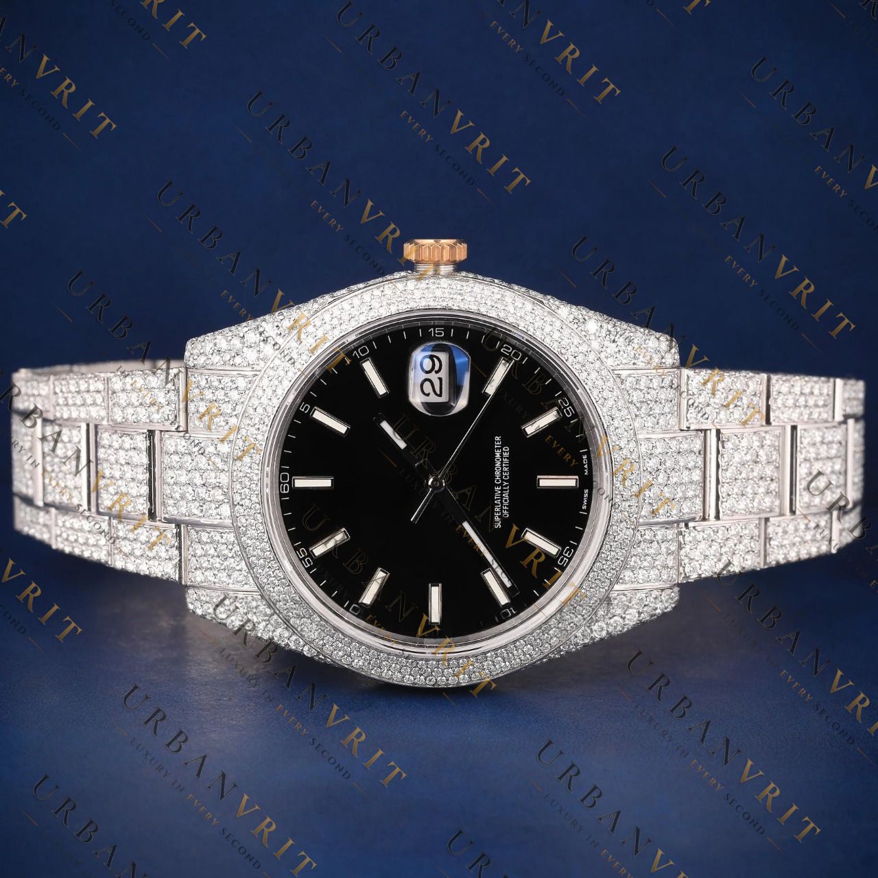 Black Dial Iced Out Moissanite Watch VVS1 D Color