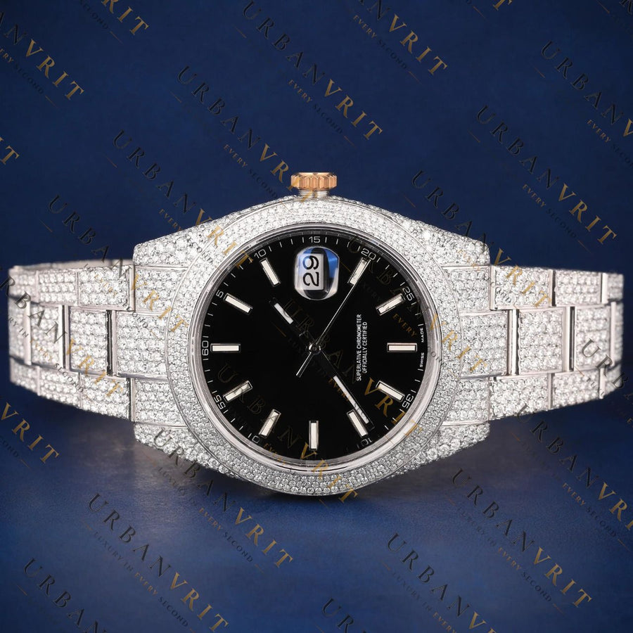 Black Dial Iced Out Moissanite Watch VVS1 D Color