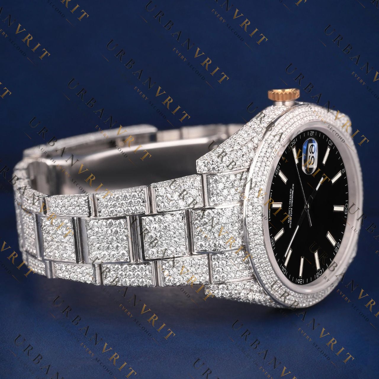 Black Dial Iced Out Moissanite Watch VVS1 D Color