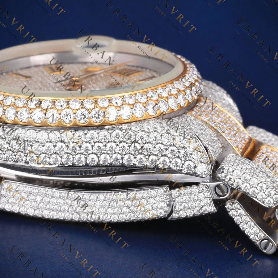 36MM Two Tone Date- Just VVS1 D Colour  Moissanite Watch
