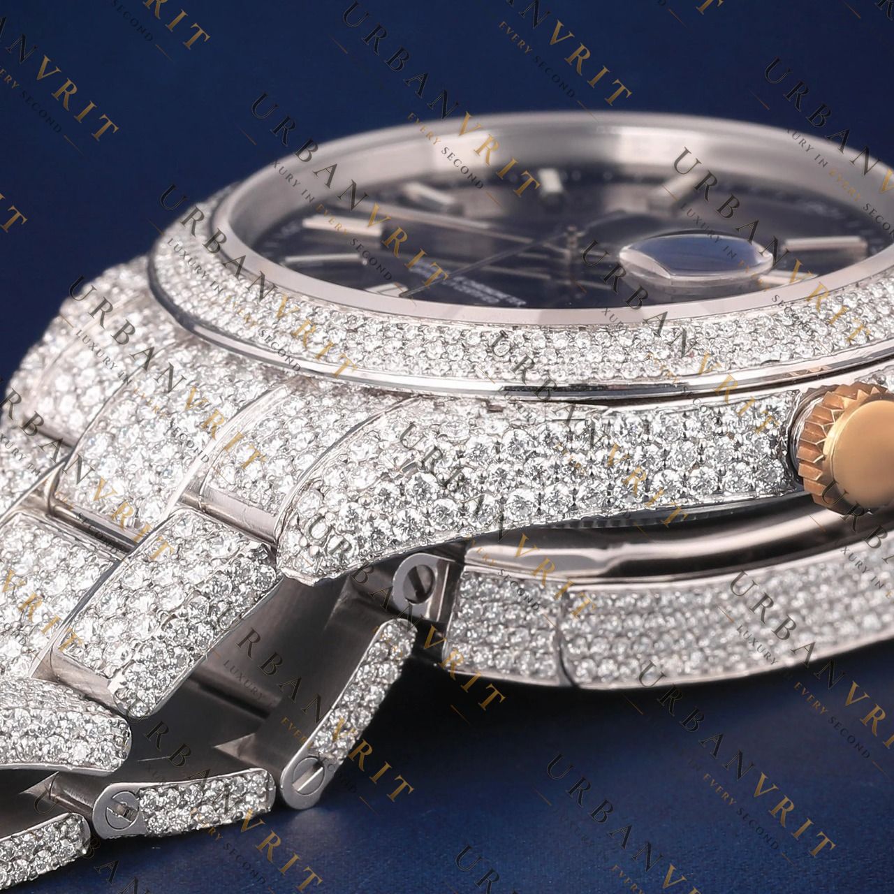 Black Dial Iced Out Moissanite Watch VVS1 D Color