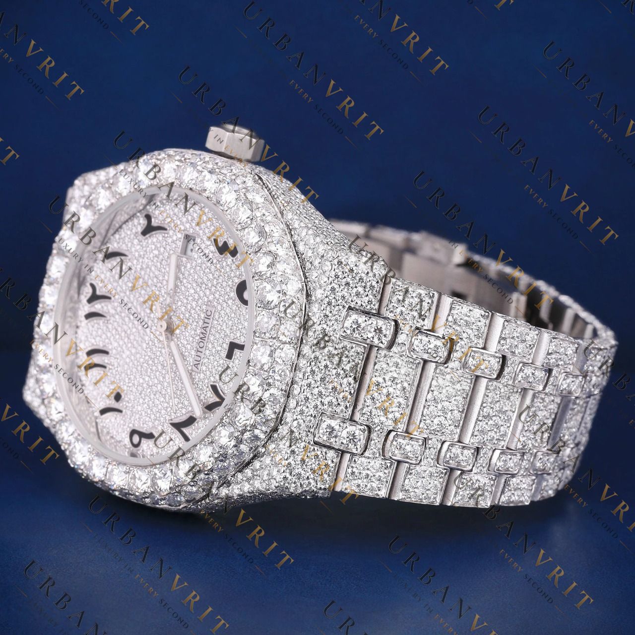 Arabic Iced Out VVS1 D Color Moissanite Watch
