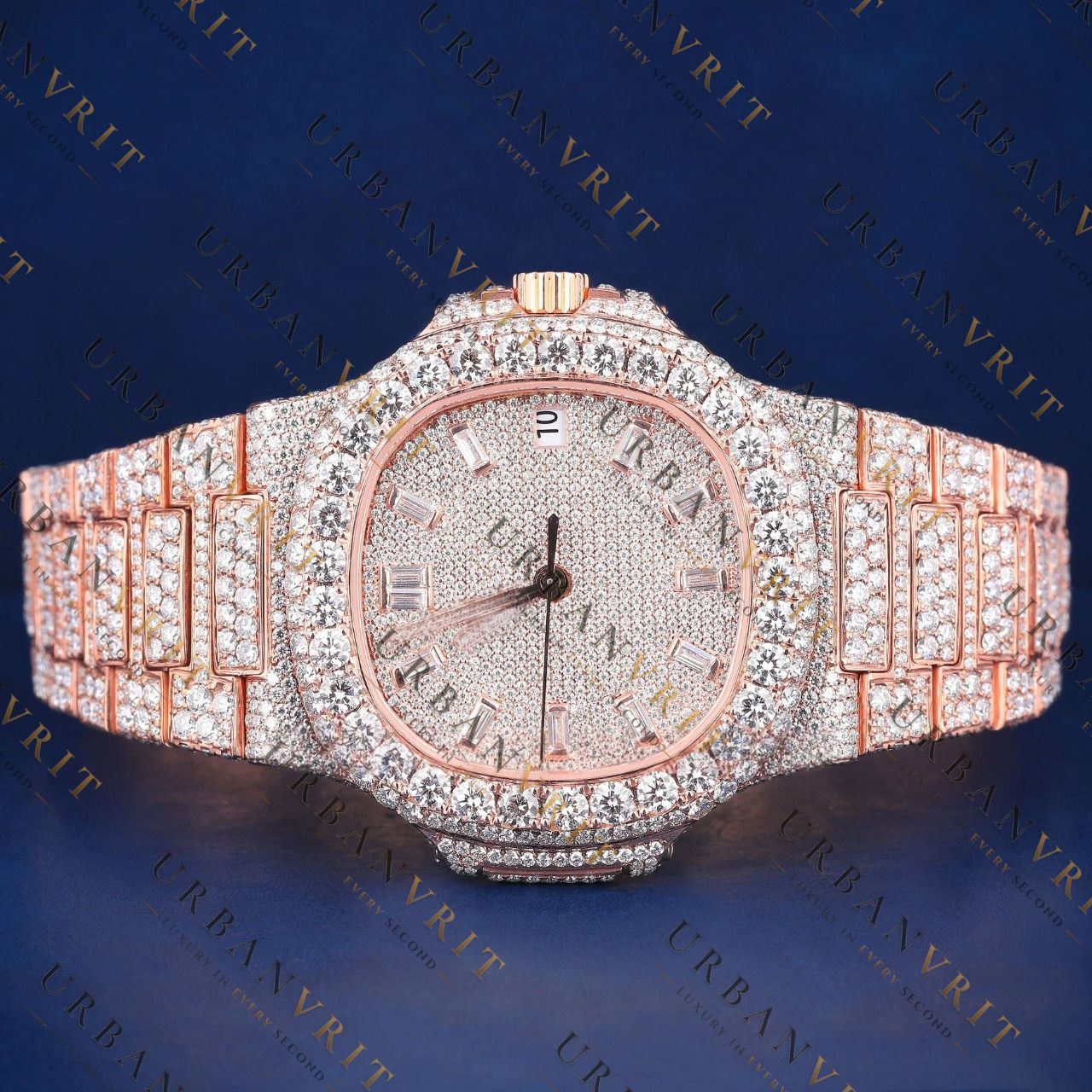 Rose Gold Baguette VVS1 D Color Moissanite Watch