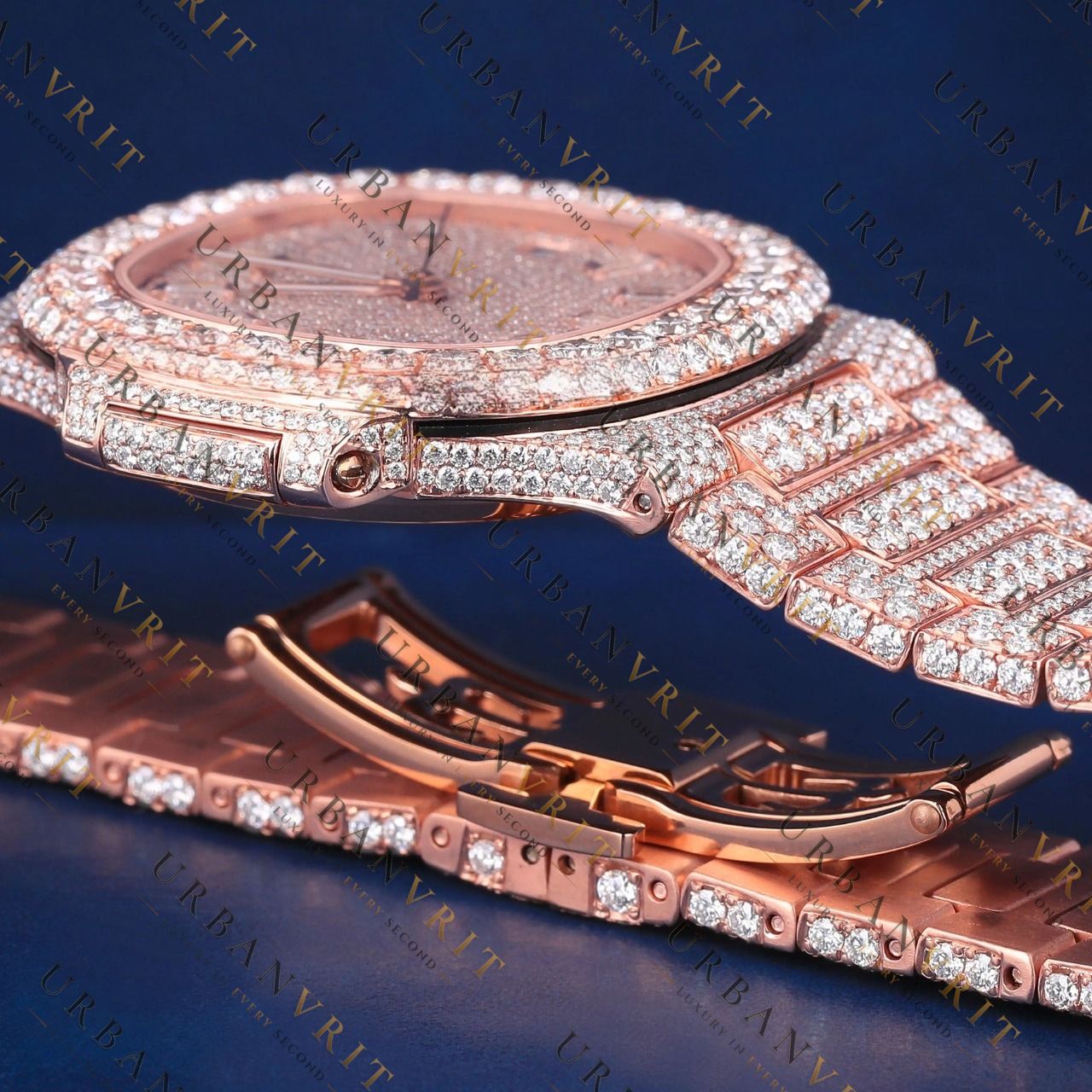 Rose Gold Baguette VVS1 D Color Moissanite Watch