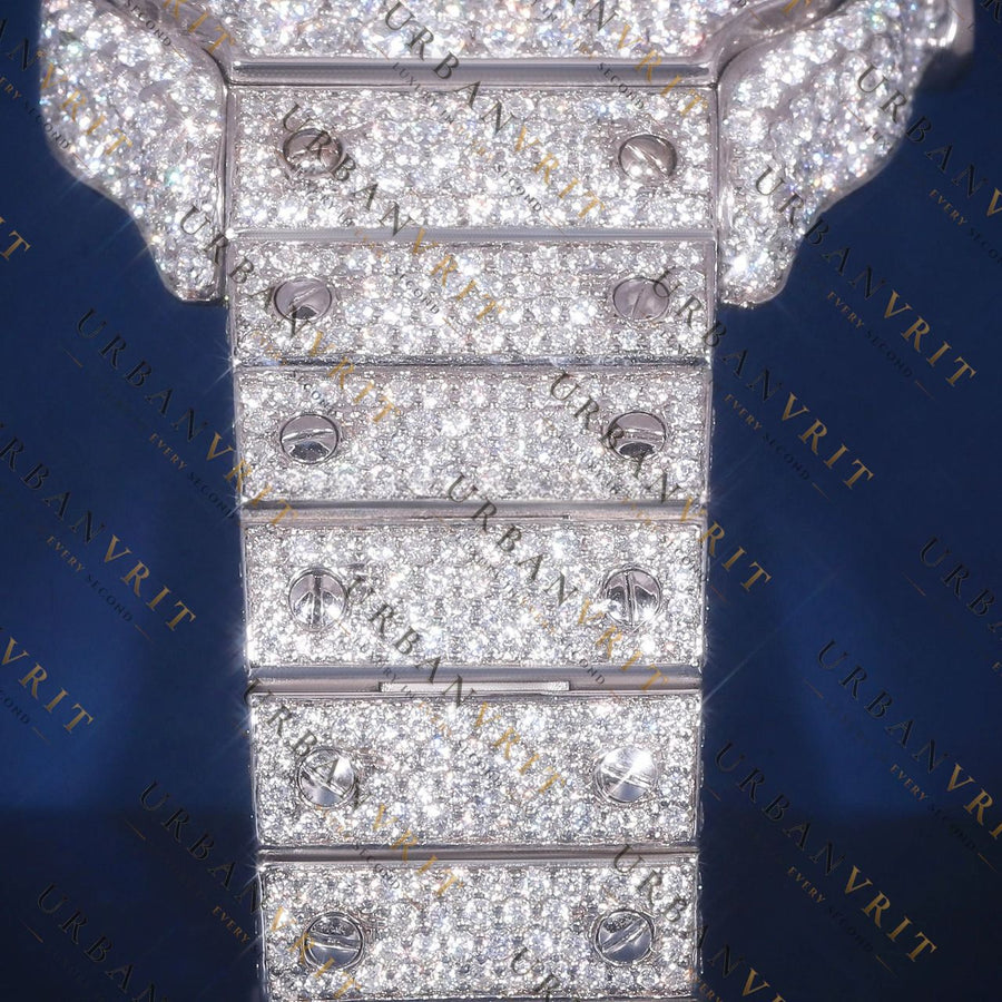 Fully Iced Square Roman Numeral VVS1 D Color Moissanite Watch