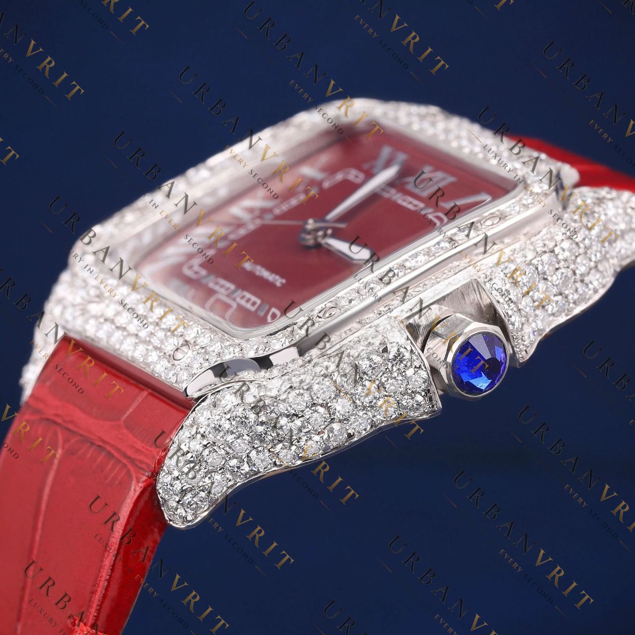 Red Dial Square VVS1 D Color Moissanite Watch