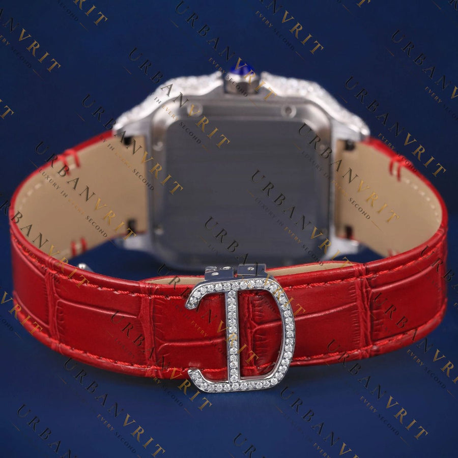 Red Dial Square VVS1 D Color Moissanite Watch