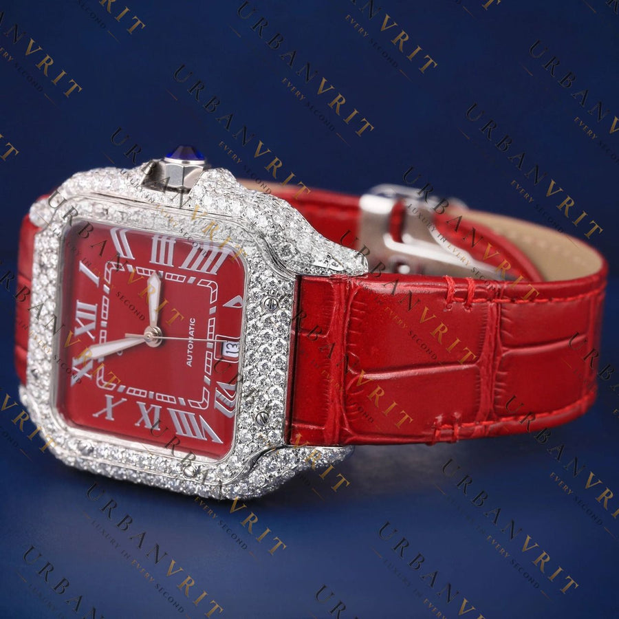 Red Dial Square VVS1 D Color Moissanite Watch