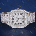 Fully Iced Square Roman Numeral VVS1 D Color Moissanite Watch