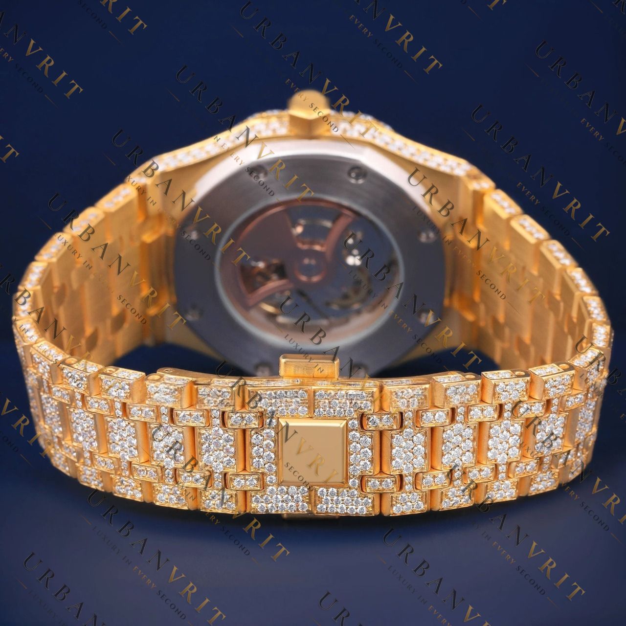 Yellow Gold Iced VVS1 D Color Moissanite Watch