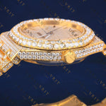 Yellow Gold Iced VVS1 D Color Moissanite Watch