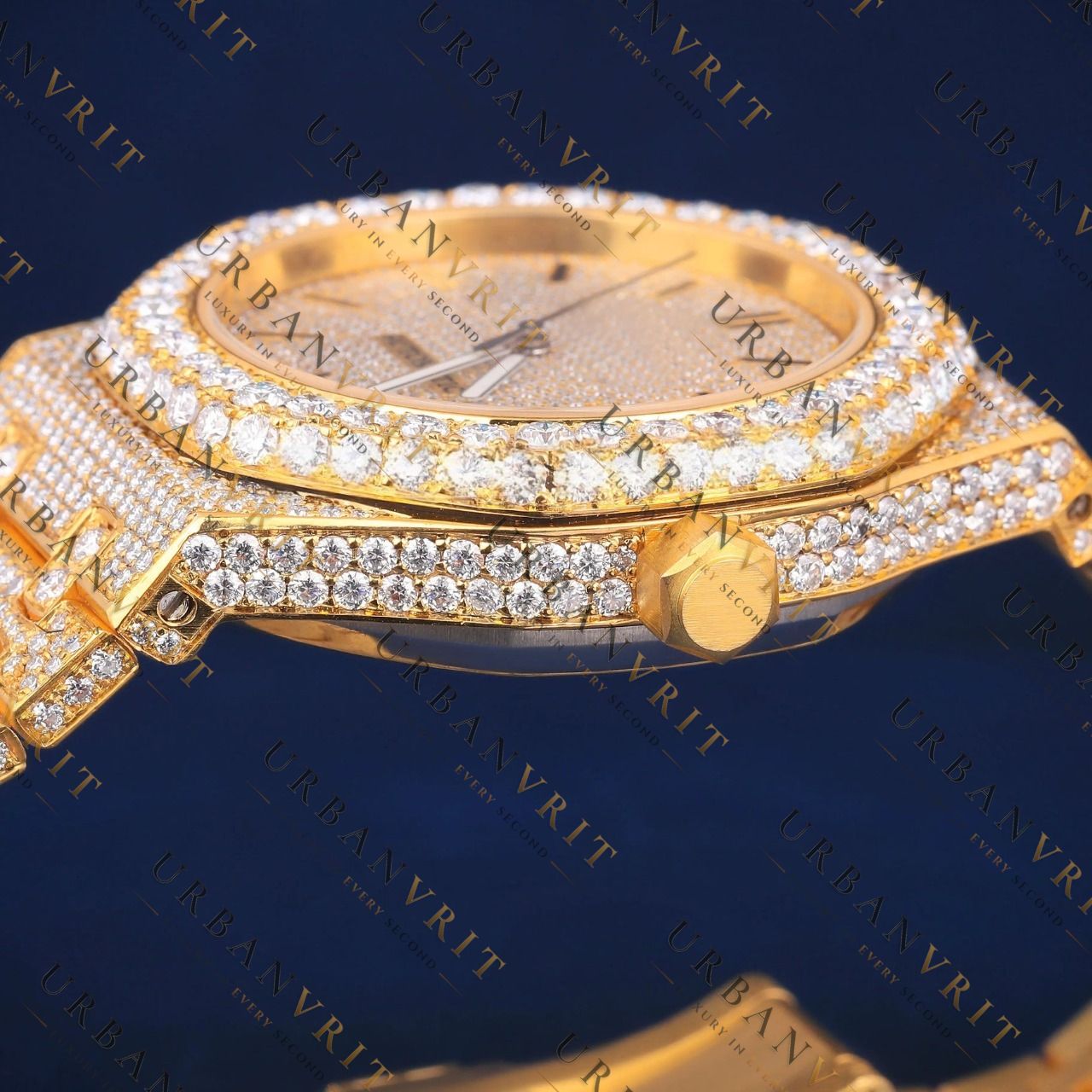 Yellow Gold Iced VVS1 D Color Moissanite Watch