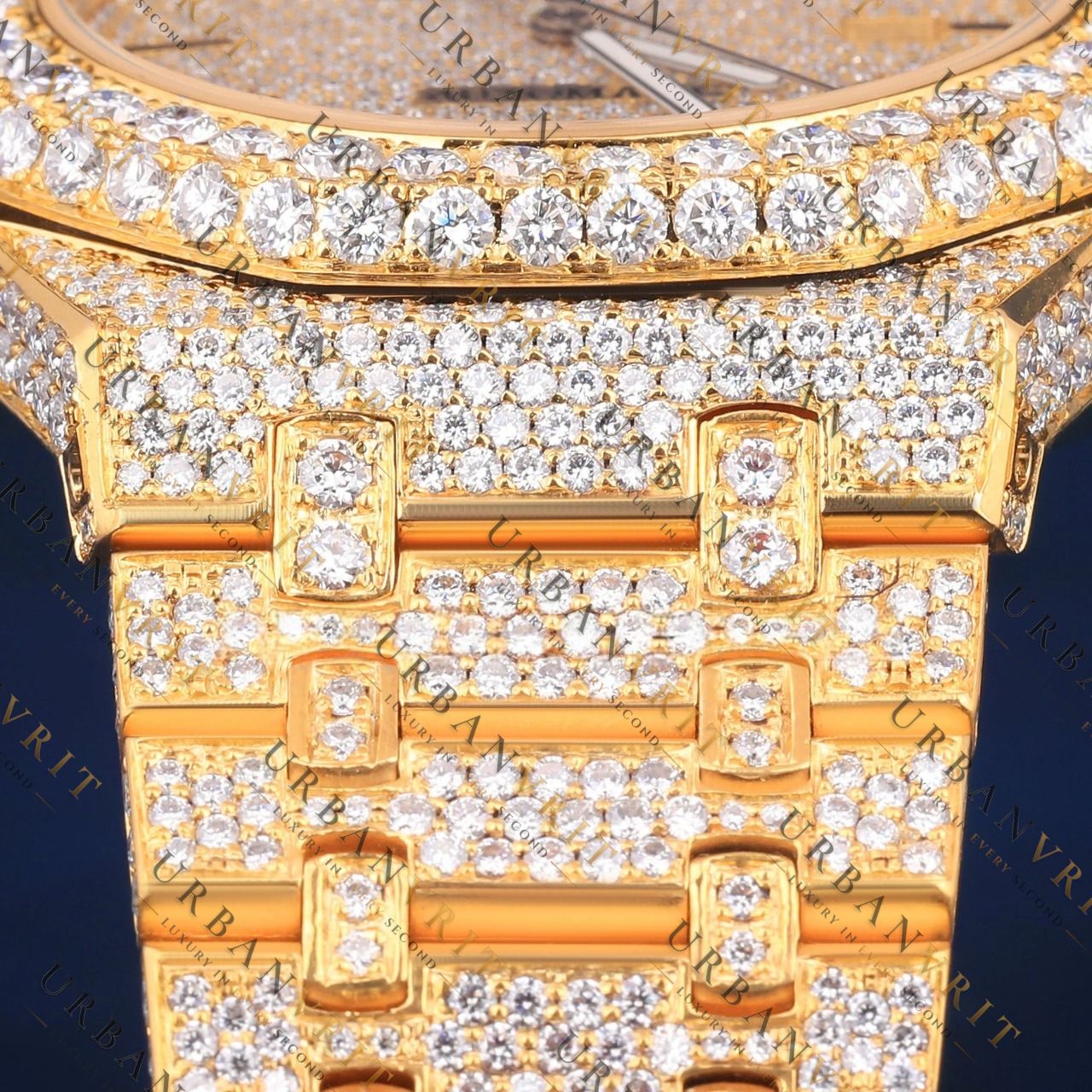 Yellow Gold Iced VVS1 D Color Moissanite Watch