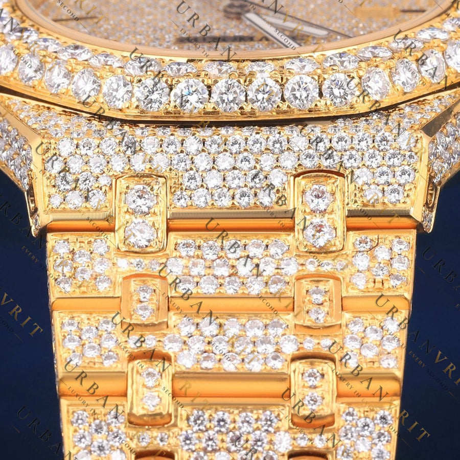 Yellow Gold Iced VVS1 D Color Moissanite Watch