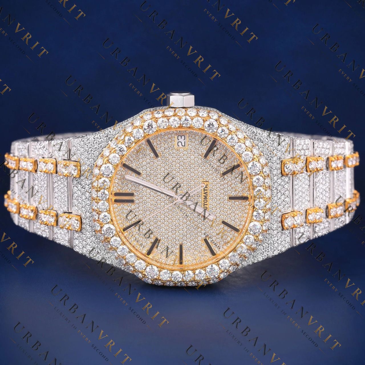 Two Tone Iced VVS1 D Color Moissanite Watch