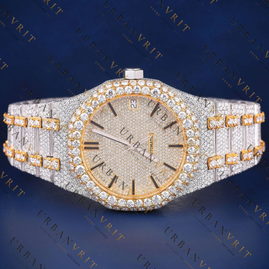 Two Tone Iced VVS1 D Color Moissanite Watch