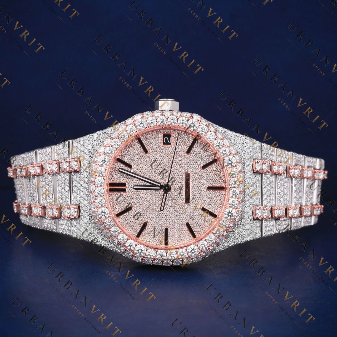 Rose Gold VVS1 D Color Moissanite Day-Date Watch