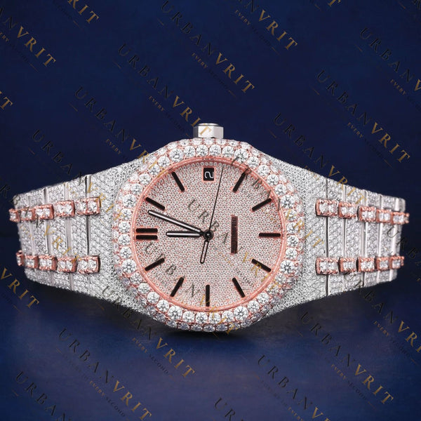 Rose Gold VVS1 D Color Moissanite Day-Date Watch