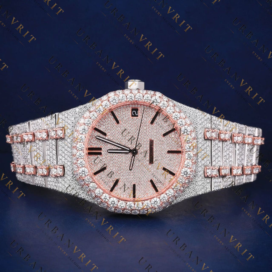 Rose Gold VVS1 D Color Moissanite Day-Date Watch