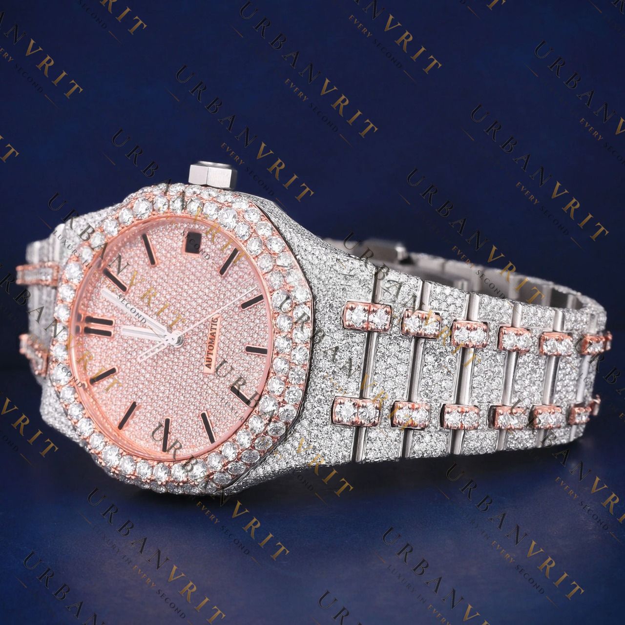 Rose Gold VVS1 D Color Moissanite Day-Date Watch