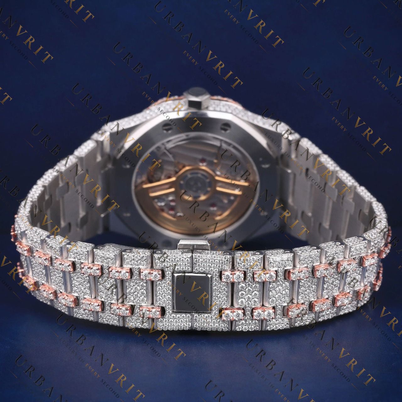 Rose Gold VVS1 D Color Moissanite Day-Date Watch