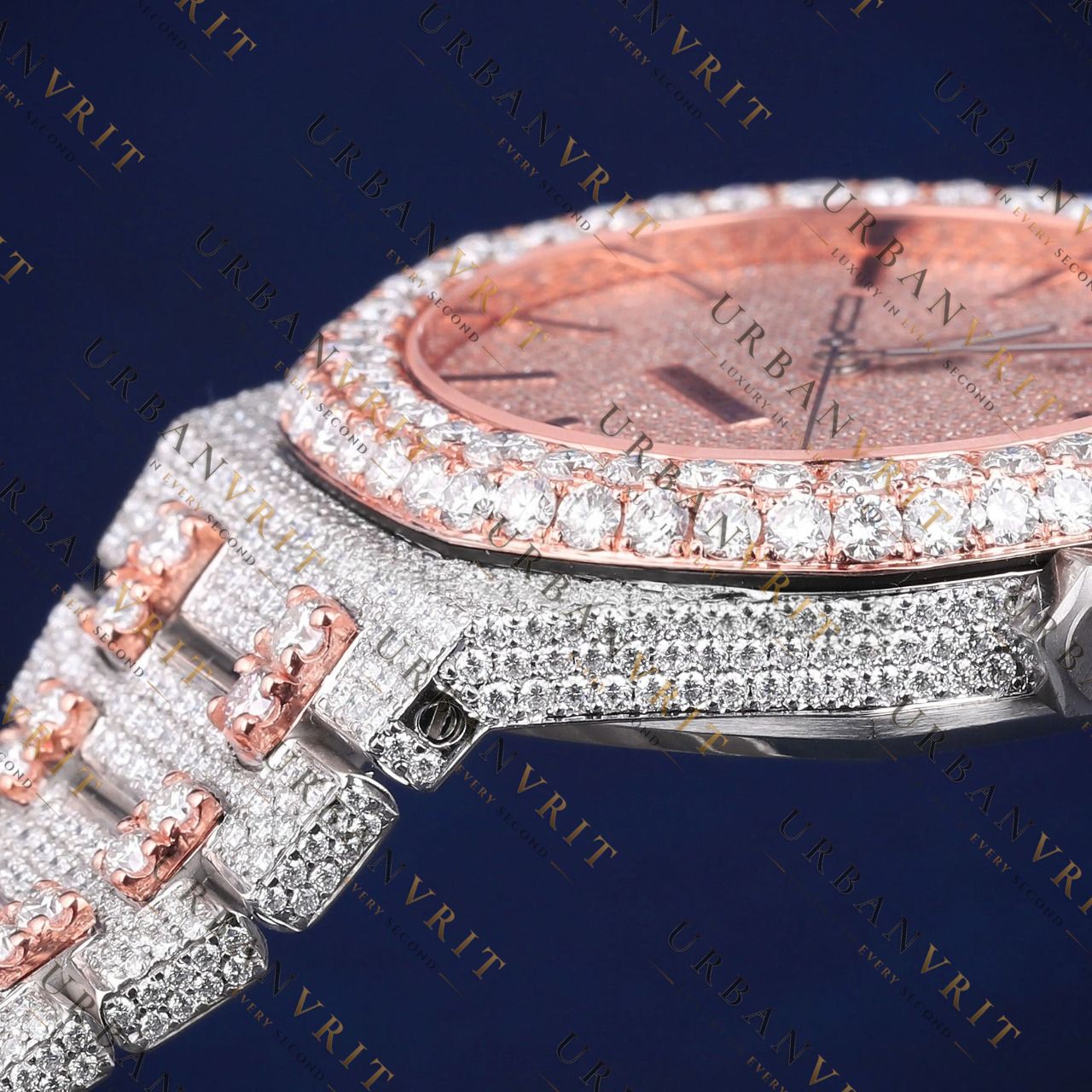 Rose Gold VVS1 D Color Moissanite Day-Date Watch