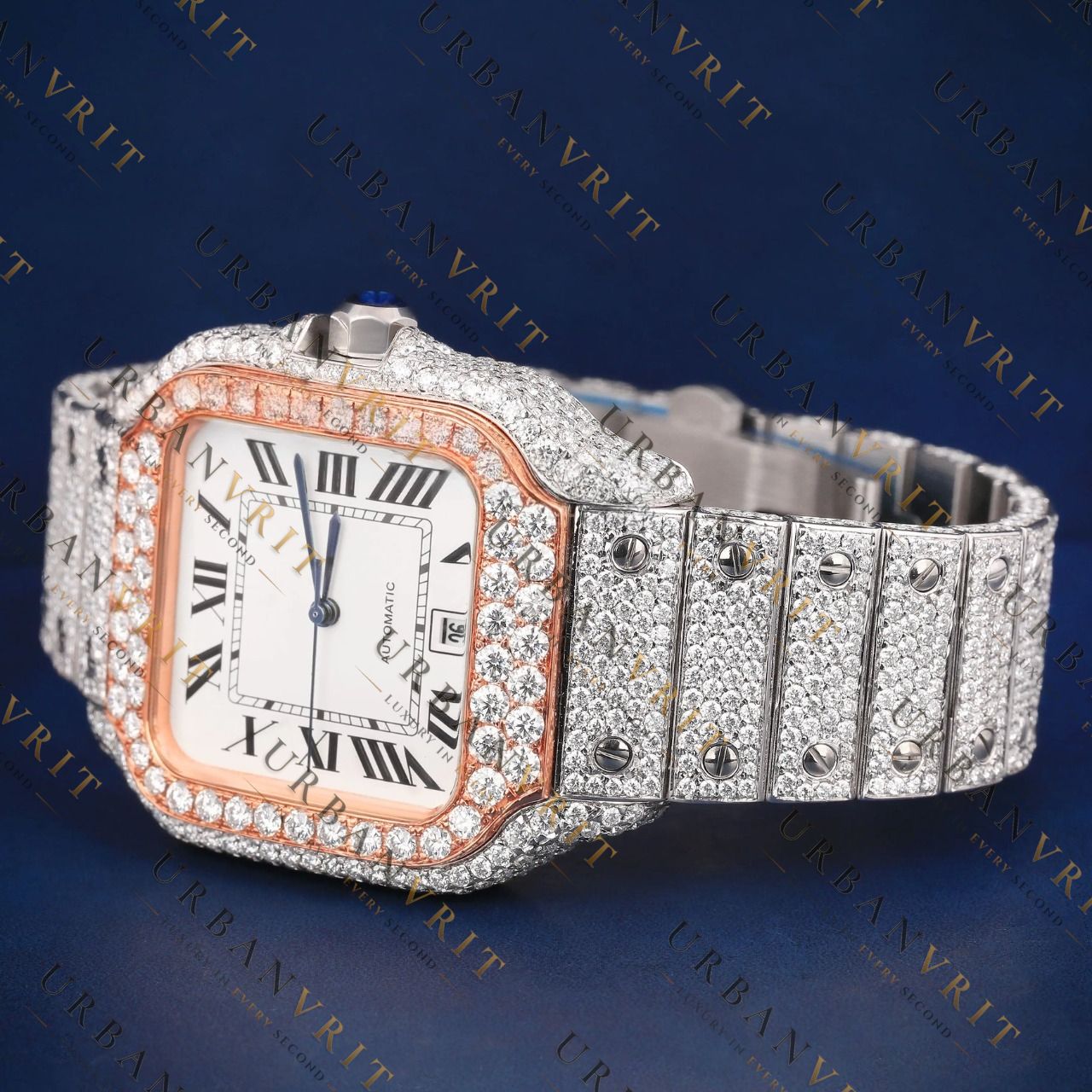Rose Gold Santos VVS1 D Color Moissanite Watch