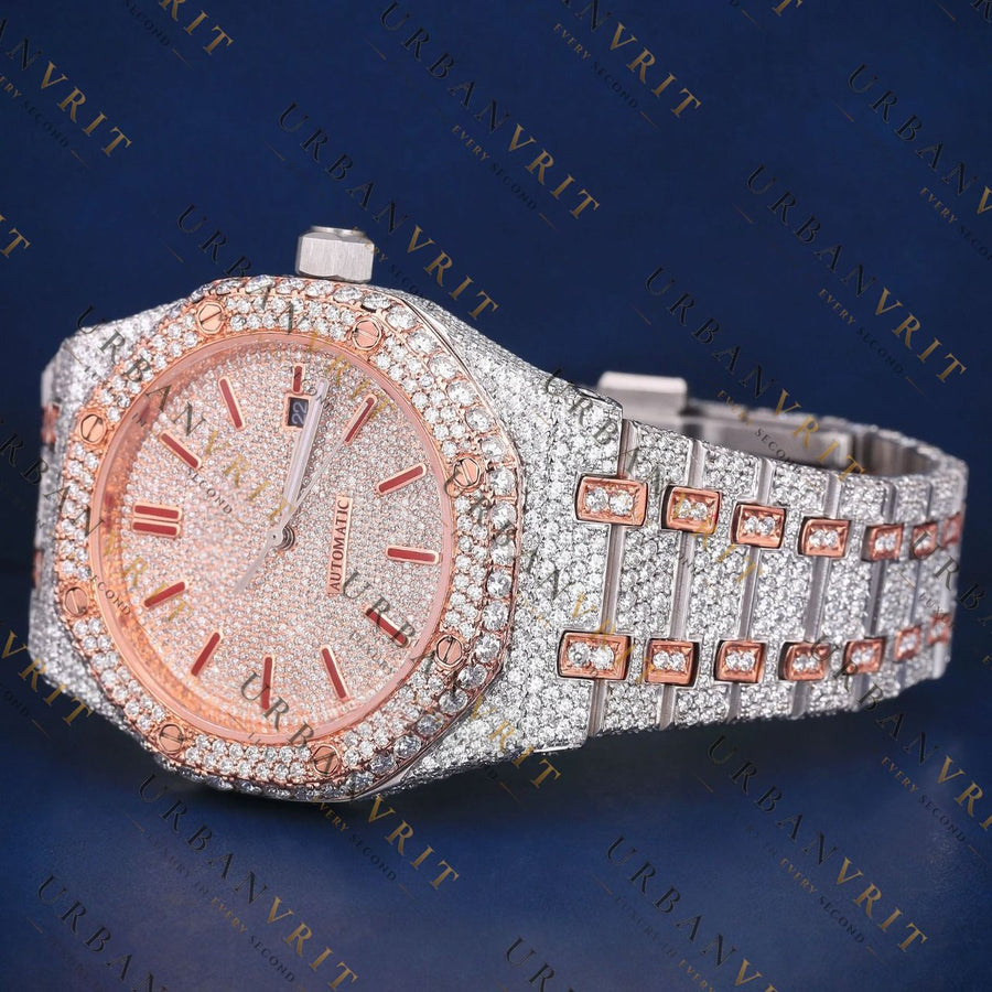 Rose Gold Red Dial VVS1 D Color Moissanite Watch
