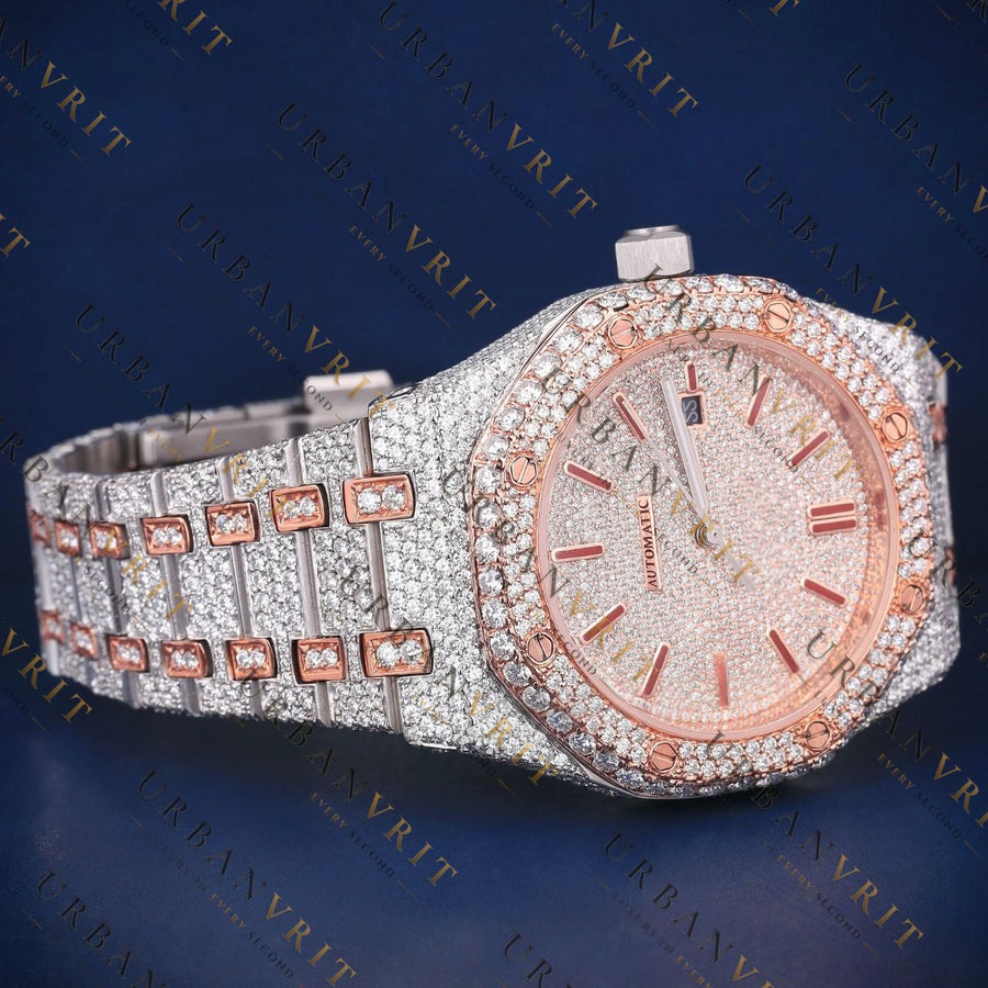Rose Gold Red Dial VVS1 D Color Moissanite Watch