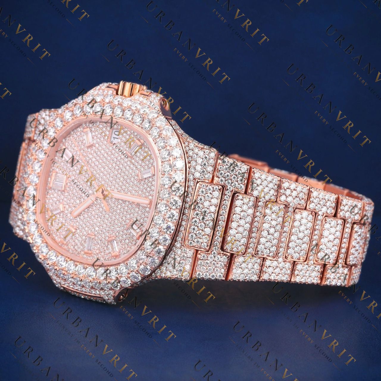 Rose Gold Baguette VVS1 D Color Moissanite Watch