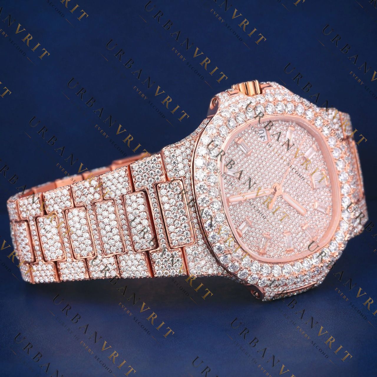 Rose Gold Baguette VVS1 D Color Moissanite Watch