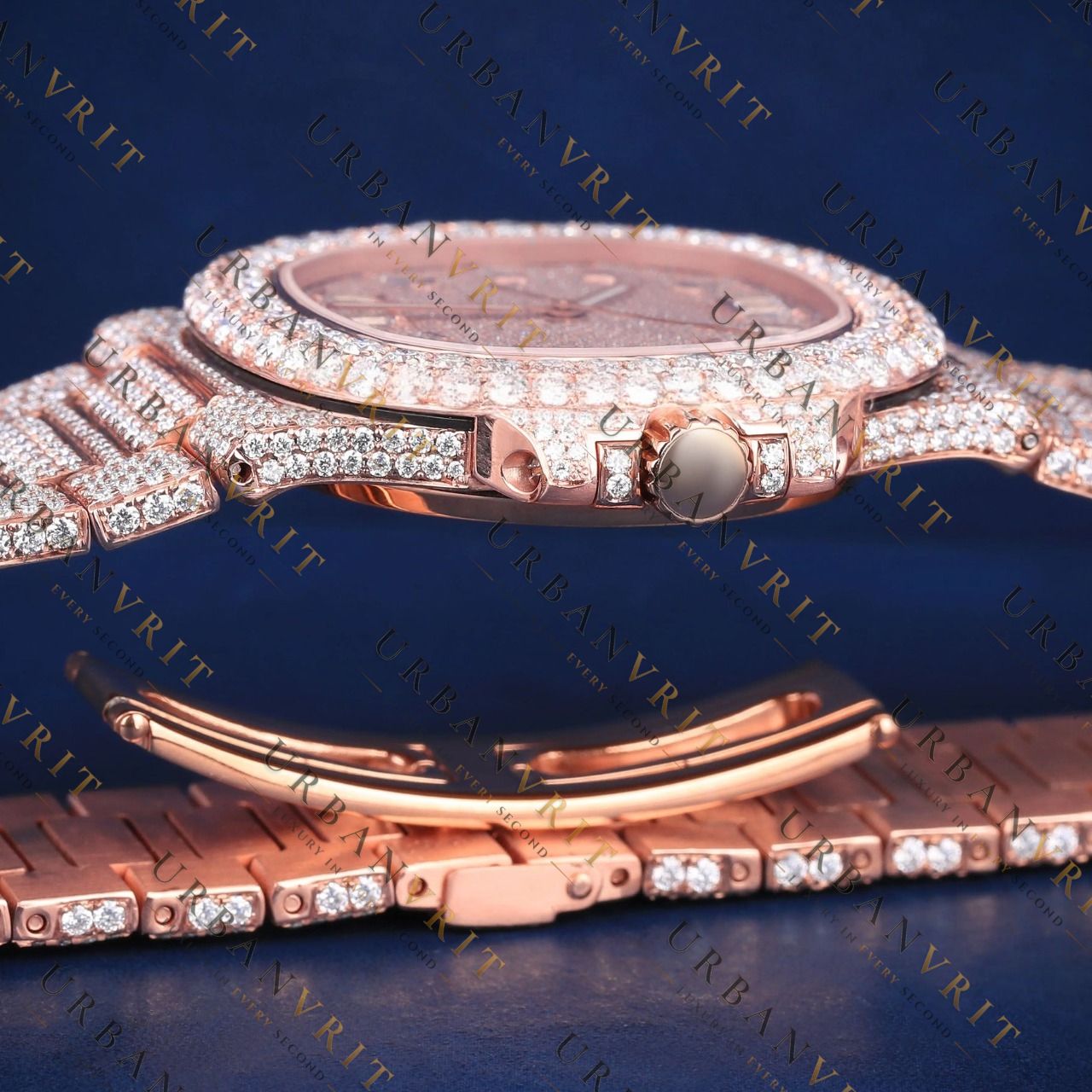Rose Gold Baguette VVS1 D Color Moissanite Watch