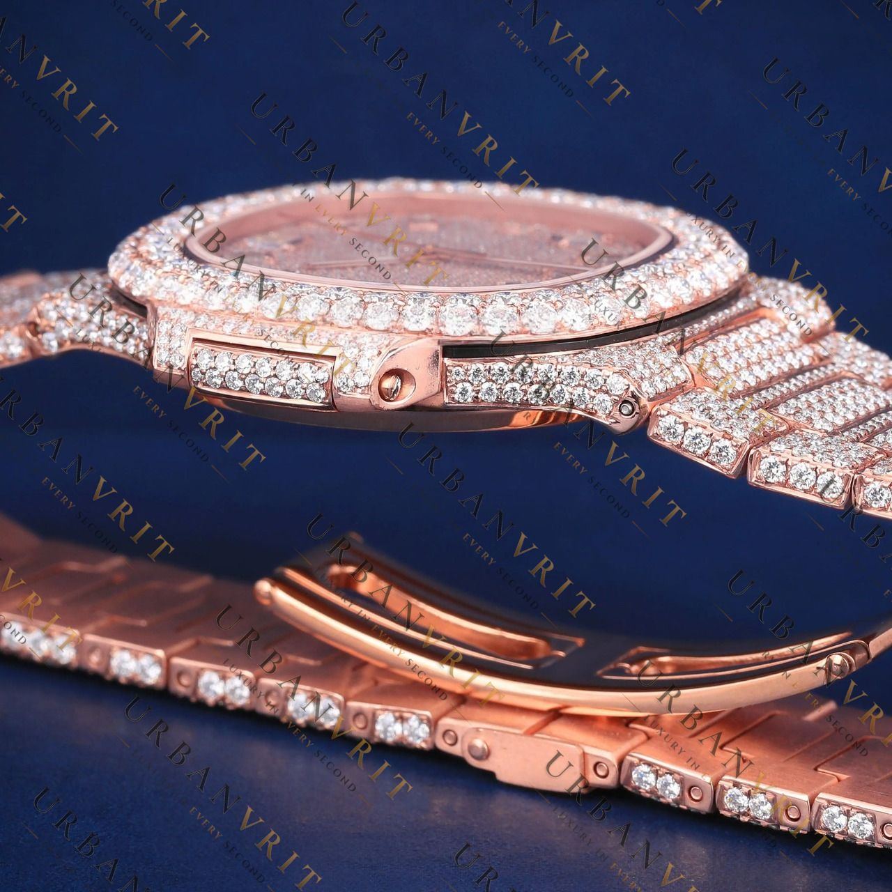 Rose Gold Baguette VVS1 D Color Moissanite Watch