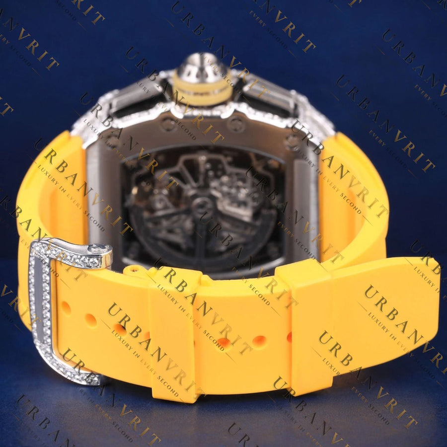 Yellow Strap Skeleton Moissanite Watch