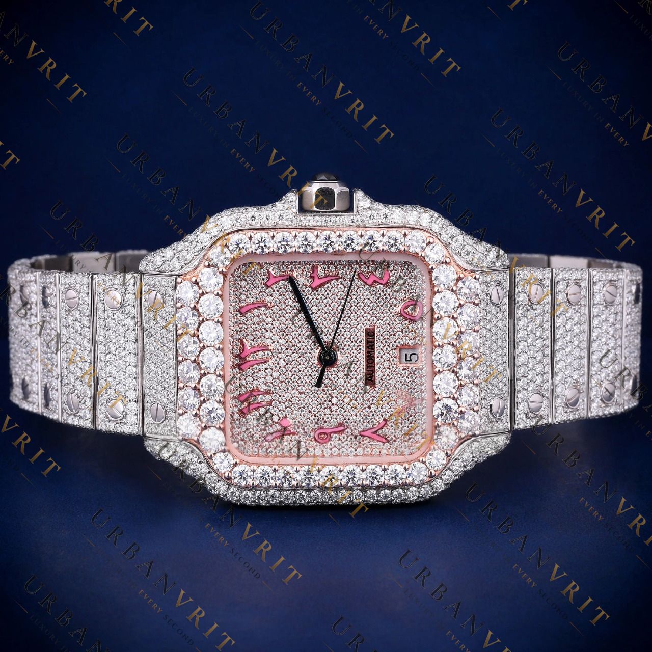 Pink Arabic  VVS1 D-Color Moissanite Watch