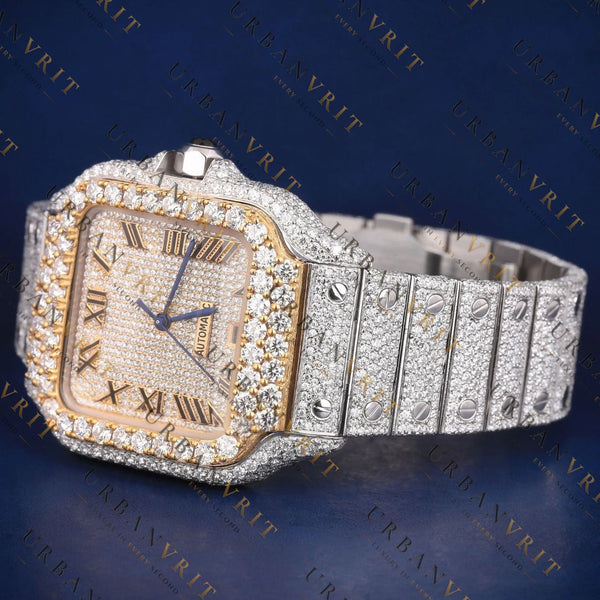 Luxury Two Tone Roman Numeral VVS1 D Color  Moissanite Watch